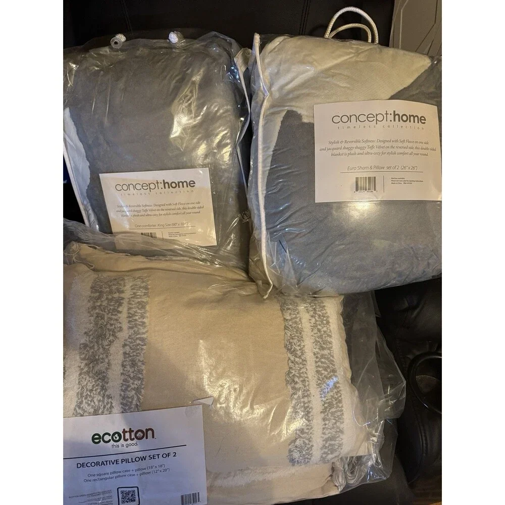 Concept Home Bedding King Blanket 2 Shams 2 Pillows Reversible Fleece Velvet